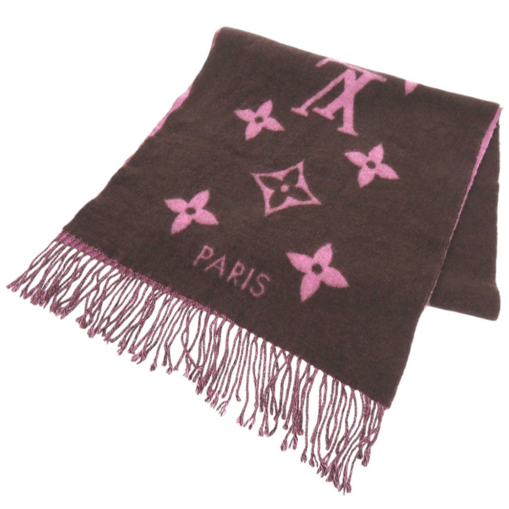Louis Vuitton Echarpe Reykjavik M73665 Cashmere Brown Pink Scarf LV 1262 LOUI...